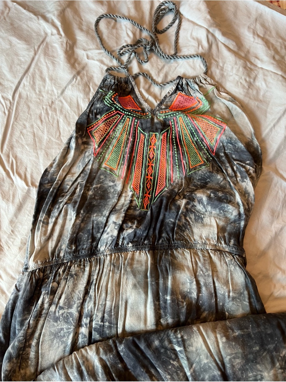 Flying Tomato Tie-Dye Halter Maxi Dress with Neon Embroidery